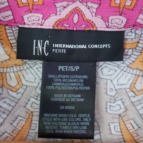 INTERNATIONAL Concepts Blouse Top Tropical Chiffon Diamon Buttons Size S - Picture 7 of 12